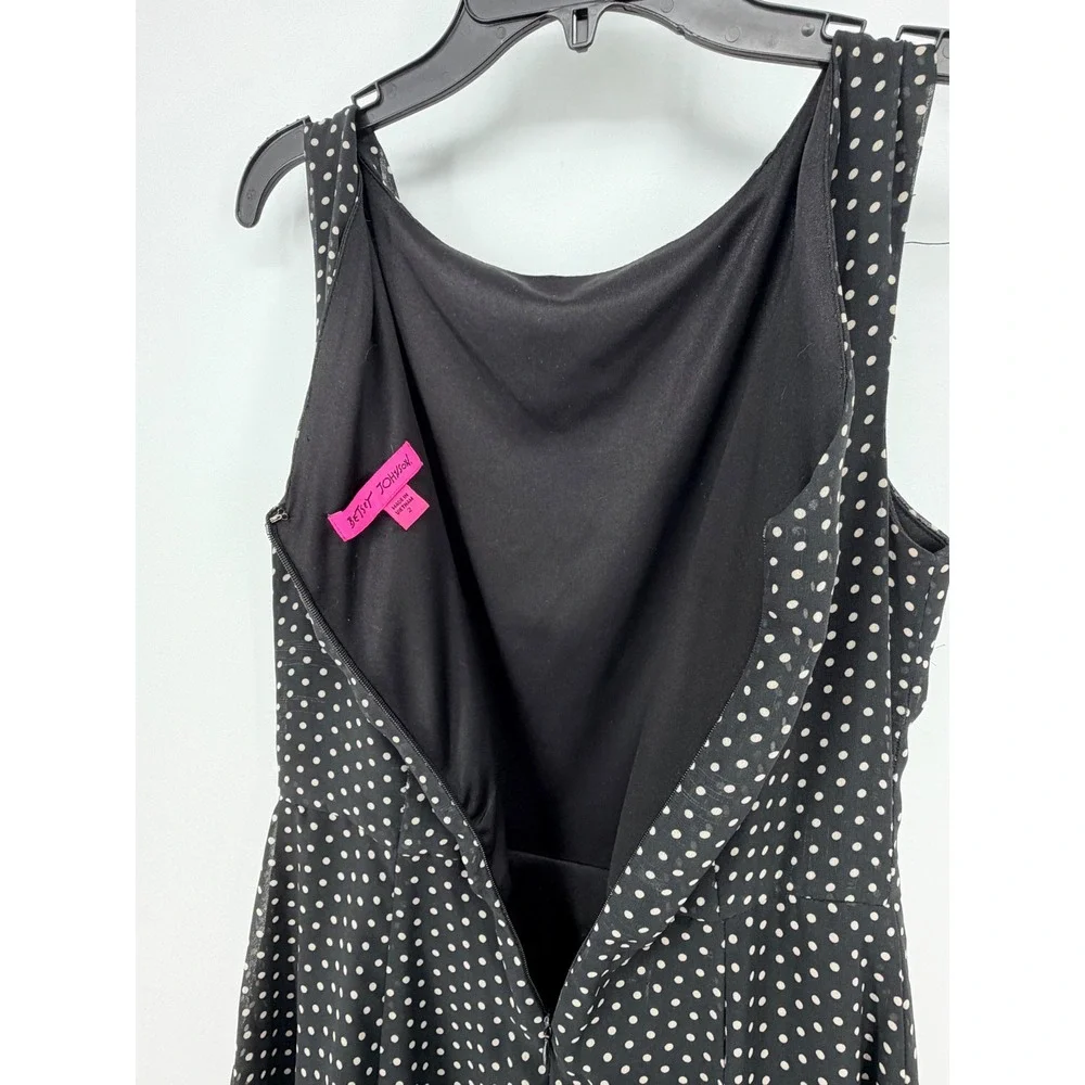 Betsey Johnson Fit and Flare Dress 2 Black EUC Polka Dot Retro Rockabilly Pinup